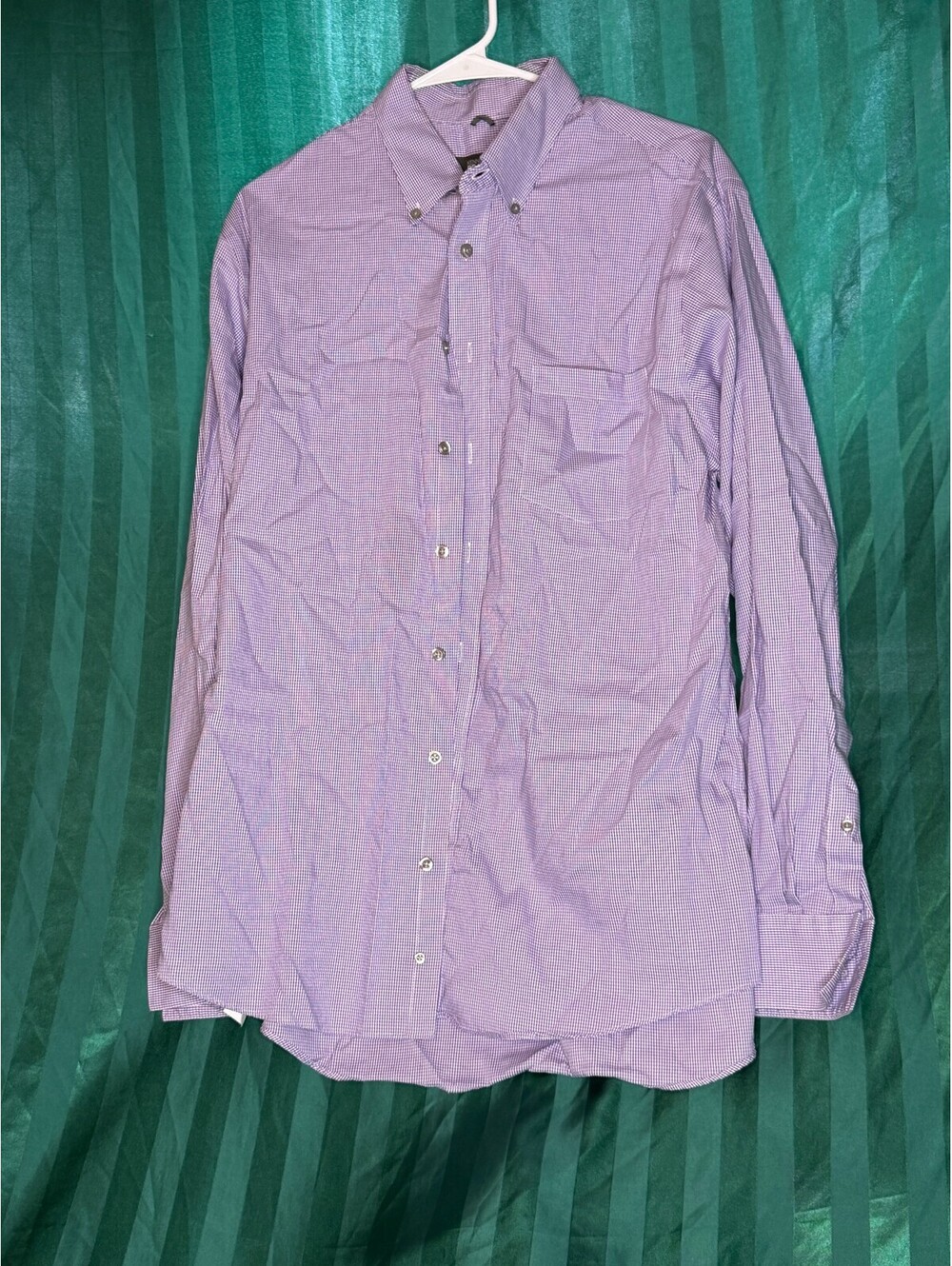 Kenneth Cole Reaction Purple Check Shirt Non Iron 16 16.5 34 35 Button Down L